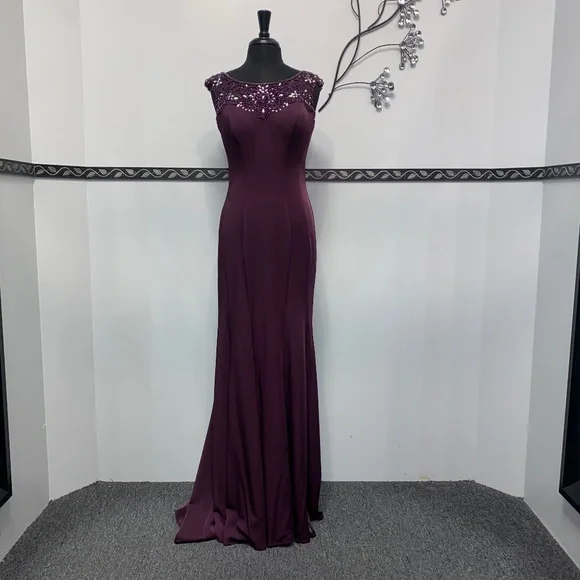 eggplant formal dresses MACloth Straps A Line Satin Long Prom Dress Eggplant Formal Evening Gown with Open Back Eggplant / Above Knee / US10